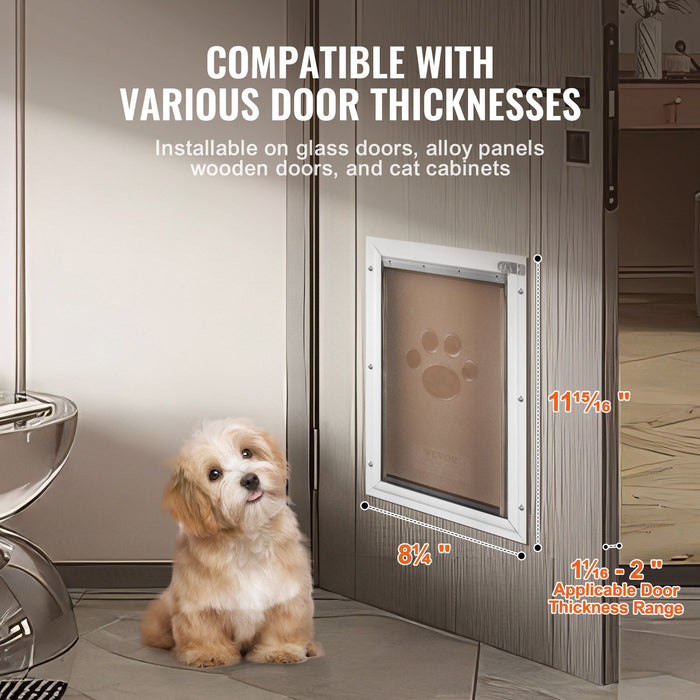 Pet Door, 21 x 30.3 cm Aluminum Frame with Lock and Flap System, Weatherproof Doggy Door, Easy to Install in Interior or Exterior Doors, Pet Door Suitable for Cat Doggie Kitties (White-Small)
