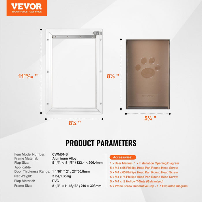 Pet Door, 21 x 30.3 cm Aluminum Frame with Lock and Flap System, Weatherproof Doggy Door, Easy to Install in Interior or Exterior Doors, Pet Door Suitable for Cat Doggie Kitties (White-Small)