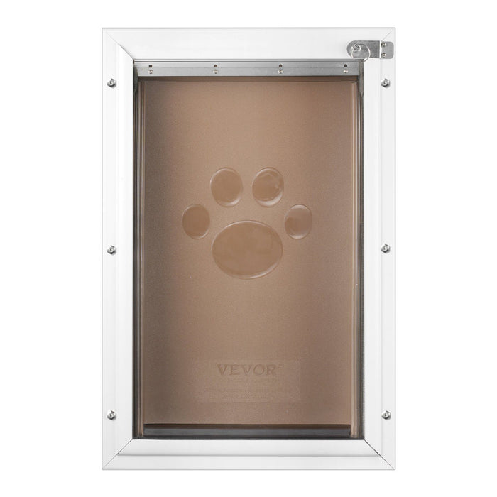 Pet Door, 21 x 30.3 cm Aluminum Frame with Lock and Flap System, Weatherproof Doggy Door, Easy to Install in Interior or Exterior Doors, Pet Door Suitable for Cat Doggie Kitties (White-Small)