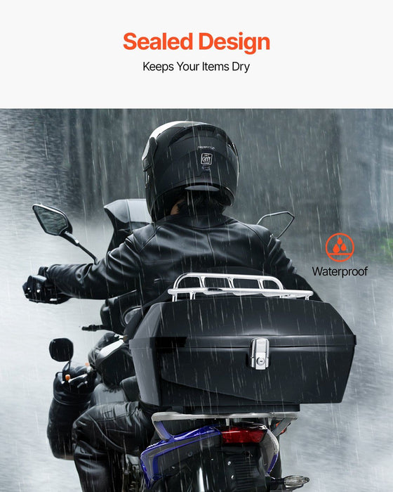 Motorcycle Top Case, Universal Durable PP Material Motorbike Tail Box with Reflective Panel, 48L Waterproof Detachable Motorcycle Top Box with Multi-Hole Base, Fit for 99% of Motorcycle Frames