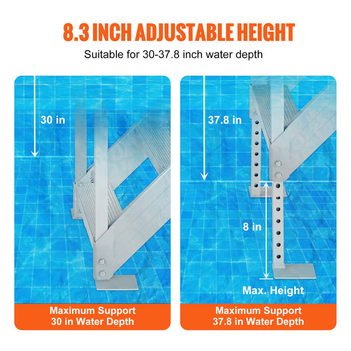 VEVOR Dock Ladder 4 Step, Dock Stairs 30''-38'' Adjustable Height, 227 kgs Load Capacity, Aluminum Pontoon Boat Ladder with Dual Handrails & Nonslip Mat for Ship/Lake/Pool/Marine Boarding
