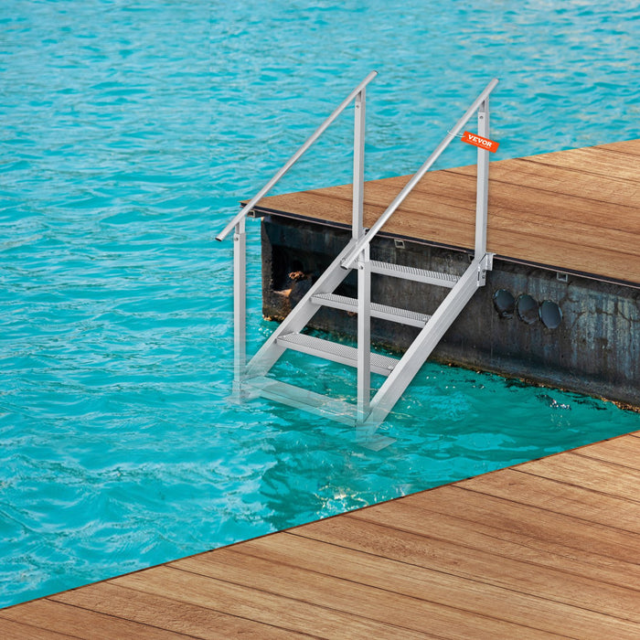 VEVOR Dock Ladder 4 Step, Dock Stairs 30''-38'' Adjustable Height, 227 kgs Load Capacity, Aluminum Pontoon Boat Ladder with Dual Handrails & Nonslip Mat for Ship/Lake/Pool/Marine Boarding