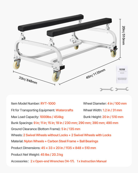 VEVOR Watercraft PWC Dolly Boat 454 kg Capacity Jet Ski Stand Storage Cart