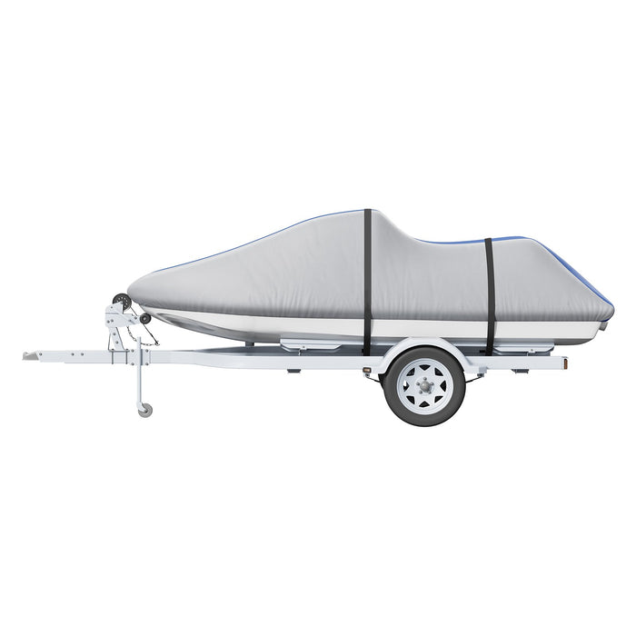 VEVOR Jet Ski Cover 320-342 cm Trailerable Waterproof PWC Cover, Heavy-duty 600D Marine Grade PU Oxford Fabric, UV Resistant Seadoo Cover with Buckle Straps, Personal Watercraft Covers, Grey+Blue