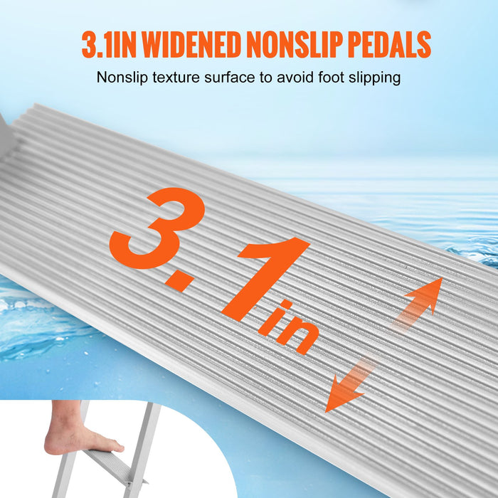 VEVOR Dock Ladder, Removable 4 Steps, 500 lbs Load Capacity, Aluminum Alloy Pontoon Boat Ladder with 3.1'' Wide Step & Nonslip Rubber Mat, Easy to Install for Ship/Lake/Pool/Marine Boarding