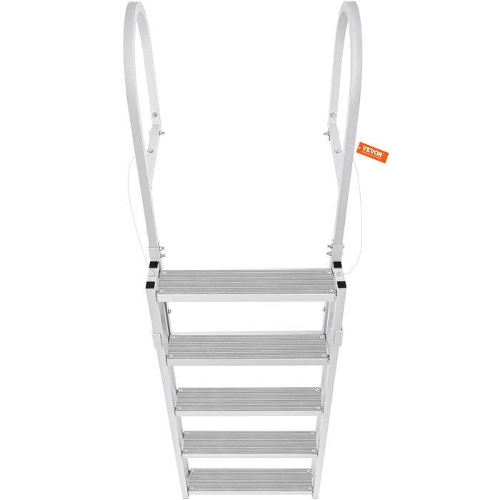 VEVOR Dock Ladder, Retractable 5 Steps, 350 lbs Load Capacity, Aluminum Alloy Pontoon Boat Ladder with 66.9''-78.9'' Adjustable Height, 4'' Wide Step & Mat, for Ship/Lake/Pool/Marine Boarding