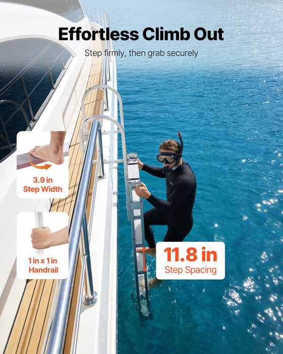 Retractable Dock Ladder, 5 Steps, Aluminum Alloy Pontoon Boat Swim Ladder, with Non-Slip Wide Steps, 159 kg Weight Capacity, Adjustable Height, for Lake Swimming, Pool, Boat, Marine Boarding
