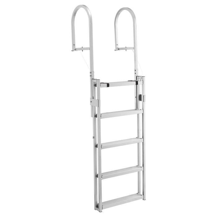 Retractable Dock Ladder, 5 Steps, Aluminum Alloy Pontoon Boat Swim Ladder, with Non-Slip Wide Steps, 159 kg Weight Capacity, Adjustable Height, for Lake Swimming, Pool, Boat, Marine Boarding
