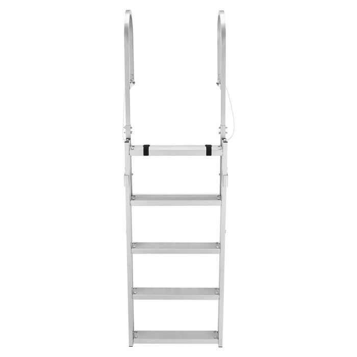 Retractable Dock Ladder, 5 Steps, Aluminum Alloy Pontoon Boat Swim Ladder, with Non-Slip Wide Steps, 159 kg Weight Capacity, Adjustable Height, for Lake Swimming, Pool, Boat, Marine Boarding