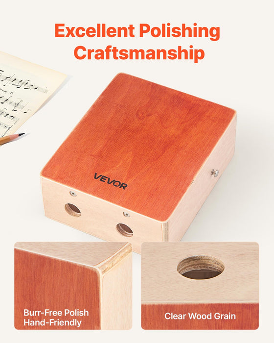 VEVOR Cajon Box Drum, with Internal Guitar Strings, Lightweight Wooden Percussion Box, Portable Birch Wood Drum with Travel Bag, Adjustable Strap, for Beginners and Professionals, 230 x 100 x 280 mm