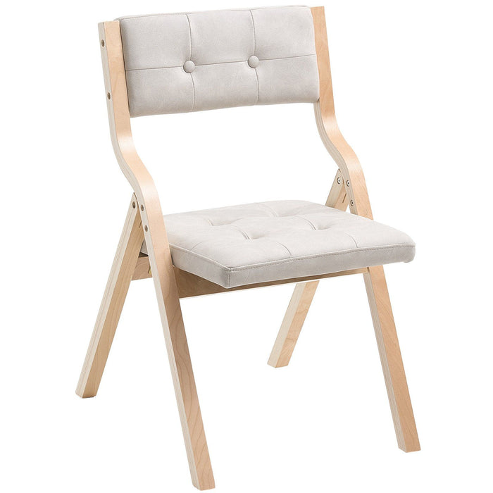 Wooden Folding Chairs with Cushion, Set of 2, Portable Foldable Cushion Chair with Wooden Frame, Modern Padded Dining Chair for Kitchen, Office, Wedding, Party, Dining Room, Easy Assembly, Beige