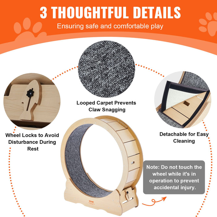 VEVOR Cat Exercise Wheel, Large Cat Treadmill Wheel for Indoor Cats, 35.8 inch Cat Running Wheel with Detachable Carpet and Cat Teaser for Running/Walking/Training, Suitable for Most Cats