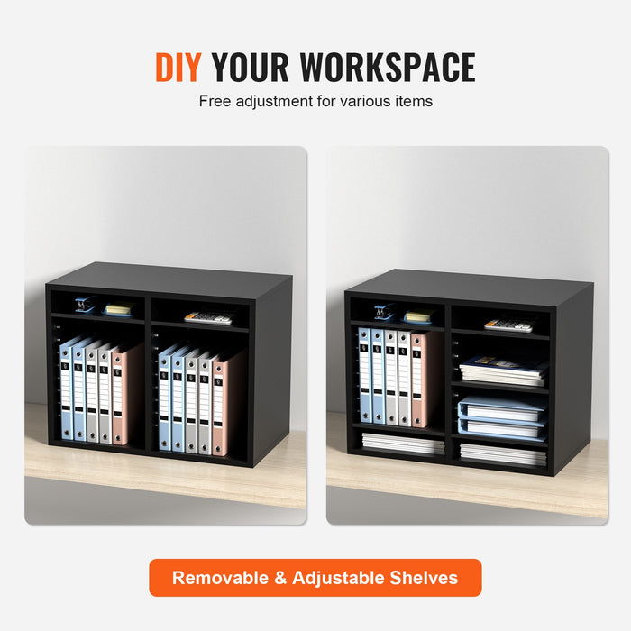 VEVOR Wood Literature Organizer Adjustable File Sorter 12 Compartments Black