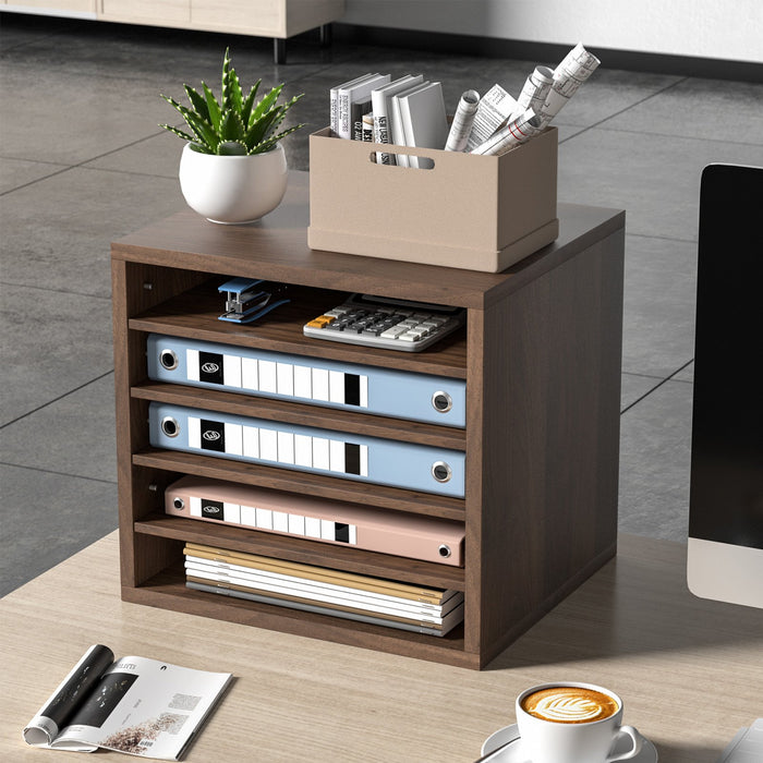 VEVOR Wood Literature Organizer Adjustable File Sorter 5 Compartments Brown