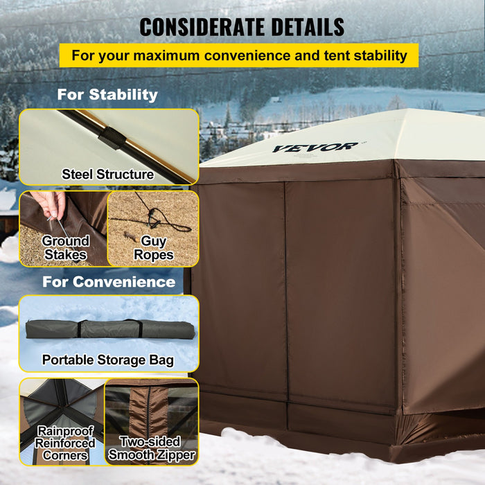 VEVOR Pop-up Camping Gazebo Camping Canopy Shelter 6 Sided 10' x 10' Sun Shade