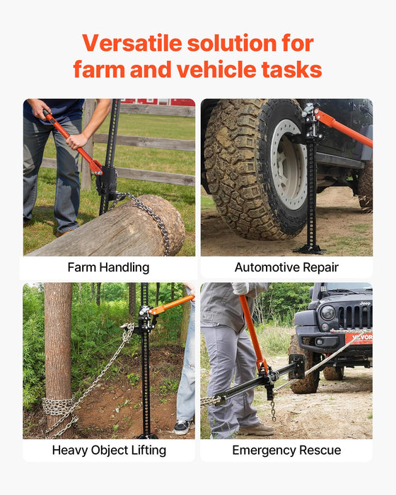 VEVOR Farm Jack, 152.5 cm Utility High Lift Farm Jack, 3.18 Ton Capacity Ratcheting Off Road Utility Jacks, Heavy-Duty Lift Jacks with 130.1-1380 mm Lifting Range for Tractor, Truck, SUV