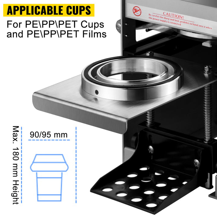 VEVOR Semi-automatic Cup Sealing Machine Cup Sealer Silver 300-500 Cups/Hour