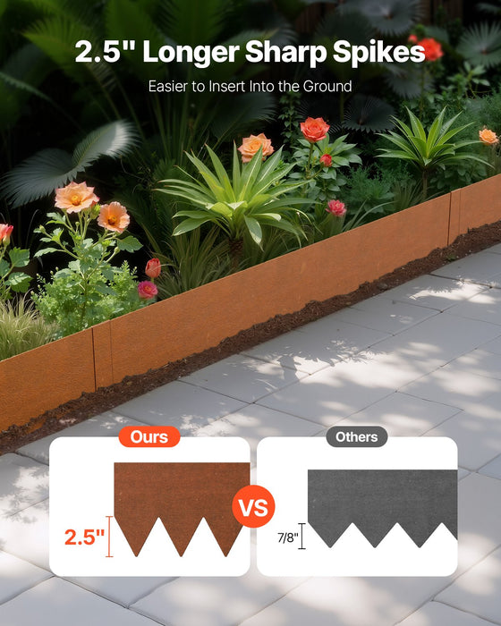 VEVOR Steel Landscape Edging, 6 Packs 40 x 6 in Weather-Resistant & Pre-Rust Metal Landscape Edging, Bendable Garden Edging Border, Heavy Duty Lawn Edging, Flower Bed Yard Pathway Divider