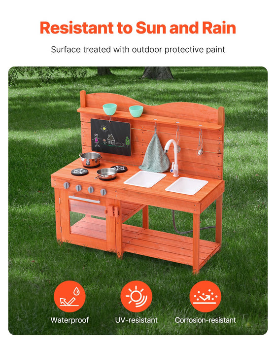 VEVOR Wooden Mud Kitchen Outdoor Toy Play Kitchen Set for Kids Pretend Playset