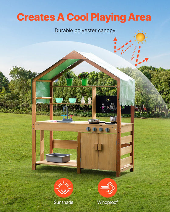 VEVOR Wooden Mud Kitchen Outdoor Toy Play Kitchen Set for Kids Pretend Playset