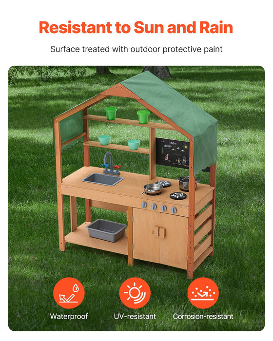 VEVOR Wooden Mud Kitchen Outdoor Toy Play Kitchen Set for Kids Pretend Playset