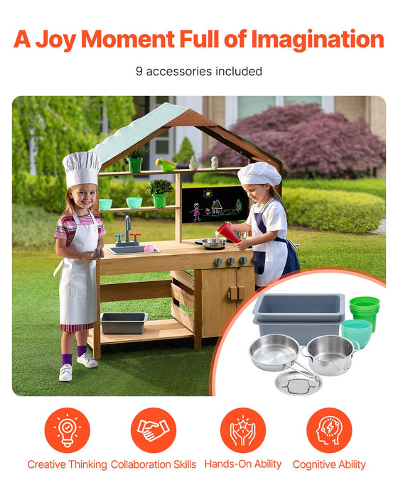 VEVOR Wooden Mud Kitchen Outdoor Toy Play Kitchen Set for Kids Pretend Playset