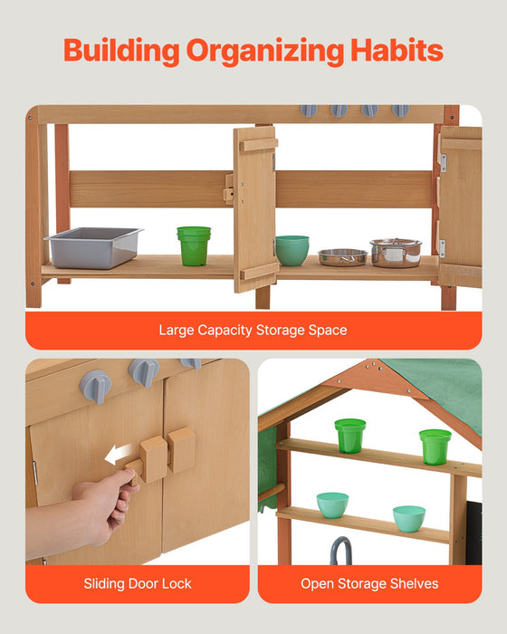VEVOR Wooden Mud Kitchen Outdoor Toy Play Kitchen Set for Kids Pretend Playset
