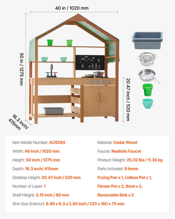 VEVOR Wooden Mud Kitchen Outdoor Toy Play Kitchen Set for Kids Pretend Playset