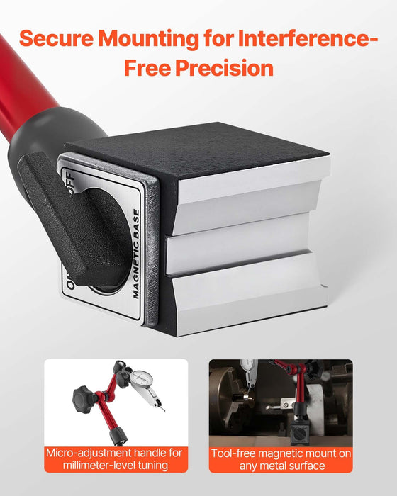 Dial Test Indicator with Universal Magnetic Base and Storage Case, 0.01 mm Accuracy, 0-0.76 mm Range, Micro Ball Handle for Narrow Area Measurement, Industrial Machining & Inspection