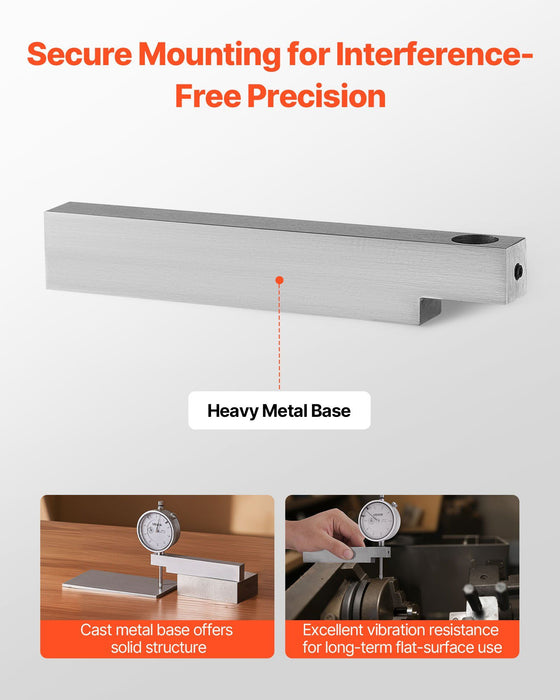 Dial Test Indicator with Metal Base, 0.03 mm Accuracy, 0-25.4mm Range, Easy to Read Large Dial, Professional for Narrow Area Measurement, Industrial Machining & Inspection, Precision Testing