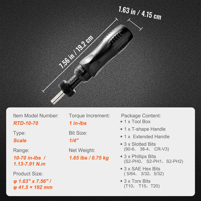 VEVOR Adjustable Torque Screwdriver 1/4