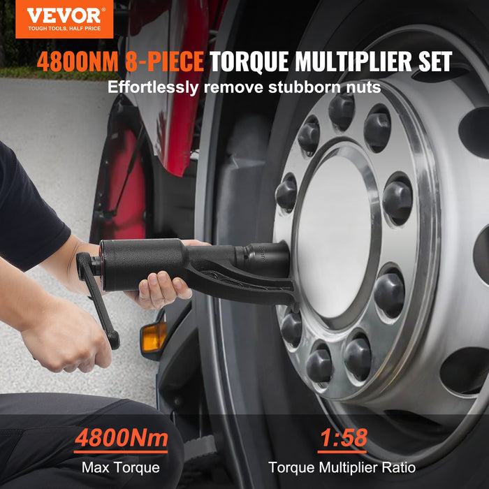 VEVOR Torque Multiplier, Heavy Duty Torque Multiplier Wrench Set, 1 Inch Drive Lug Nut Wrench Torque Multiplier, 1:58 4800N.m Lug Nut Remover, with 8 Sockets and Storage Case for Truck Trailer RV