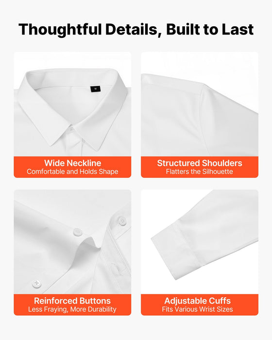 Men's Button Up Shirt, Mens Long Sleeve Wrinkle-free Button Down Dress Shirts, Slim Fit Soft Stretch Fabric for Business Casual or Formal, Work, Wedding, Dinner, White
