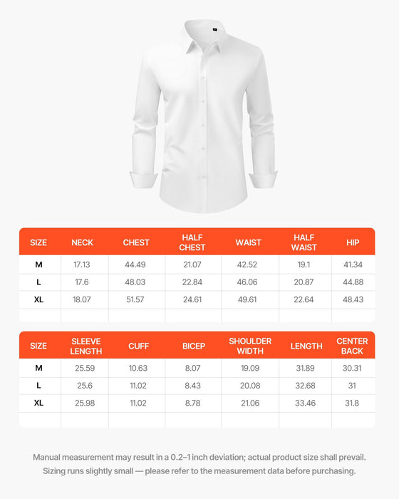 Men's Button Up Shirt, Mens Long Sleeve Wrinkle-free Button Down Dress Shirts, Slim Fit Soft Stretch Fabric for Business Casual or Formal, Work, Wedding, Dinner, White