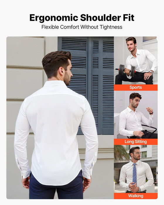 Men's Button Up Shirt, Mens Long Sleeve Wrinkle-free Button Down Dress Shirts, Slim Fit Soft Stretch Fabric for Business Casual or Formal, Work, Wedding, Dinner, White