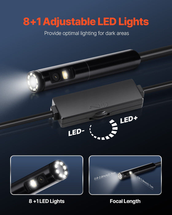 Endoscope Camera with Light, Dual Lens Borescope for Android & IOS, 1920P HD Inspection Camera with 8 + 1 LED Light, 2X Zoom, 5m Snake Cable, IP67 Waterproof Snake Camera for Auto, Plumbing
