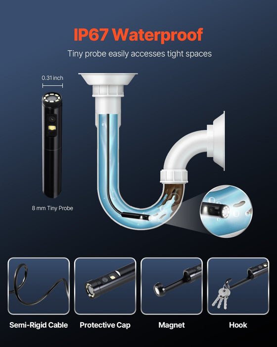 Endoscope Camera with Light, Dual Lens Borescope for Android & IOS, 1920P HD Inspection Camera with 8 + 1 LED Light, 2X Zoom, 5m Snake Cable, IP67 Waterproof Snake Camera for Auto, Plumbing