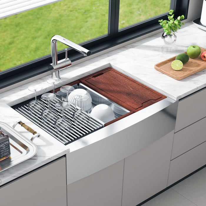 VEVOR Farmhouse Kitchen Sink, 304 Stainless Steel Drop-In Sinks, Top Mount Single Bowl Basin with Ledge & Accessories, Household Dishwasher Sinks for Workstation, Prep Kitchen, and Bar Sink, 36 inch