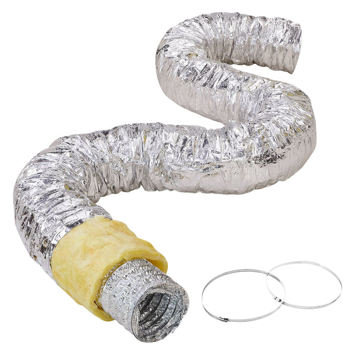 VEVOR Dryer Vent Hose, 127MM Insulated Flexible Duct 7.62M Long with 2 Duct Clamps, Heavy-Duty Three Layer Protection for HVAC Heating Cooling Ventilation and Exhaust, R-4.2 Flame Resistance Value