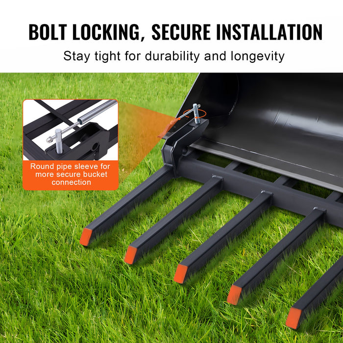 VEVOR Clamp on Debris Forks to 1500 mm Bucket, 2000 kg Capacity Heavy Duty Clamp on Pallet Forks Bucket, Fit for Loader Bucket Skidsteer Tractor to Clean up Fallen Limbs Debris or Yard Wwaste