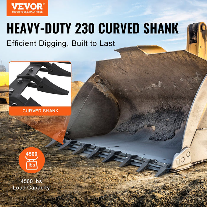 VEVOR Bucket Tooth Bar, 1650mm, Heavy Duty Tractor Bucket 8 Teeth Bar for Loader Tractor Skidsteer, 2000 kg Load-Bearing Capacity Bolt On Design, for Efficient Soil Excavation and Bucket Protection