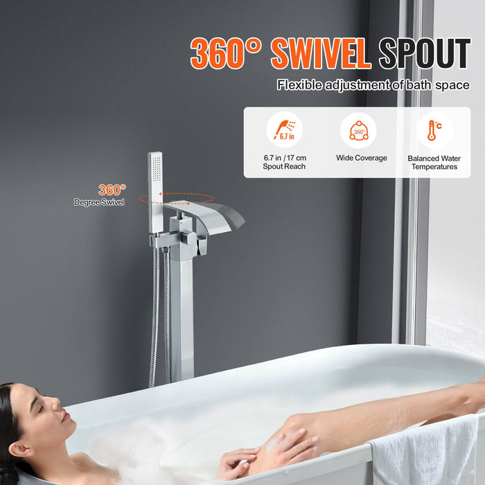 VEVOR Freestanding Bathtub Faucet, Floor Mount, Freestanding Tub Filler, Shower Mixer Taps, Two Water Modes, Swivel Spout, for Bathing & Showering Pet Bathing Cleaning Drains Toilet Flushing