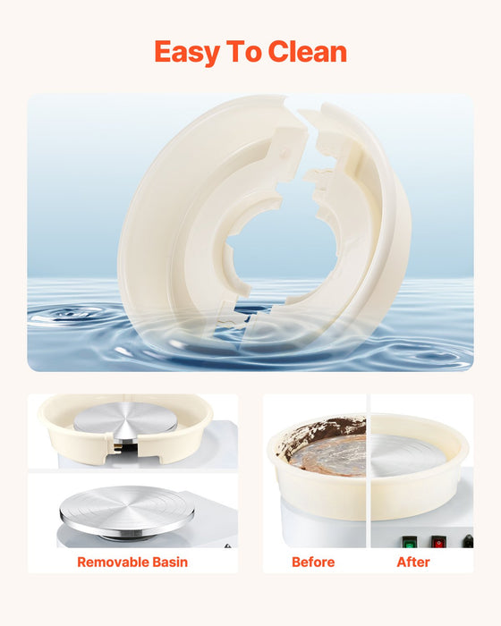 VEVOR Pottery Wheel, 35 cm Ceramic Wheel Forming Machine, 60-300 RPM Speed Adjustable Foot Pedal, Adjustable Lift Leg, Detachable Basin, Complete Tool Accessory Kit for Work Art Craft DIY, White