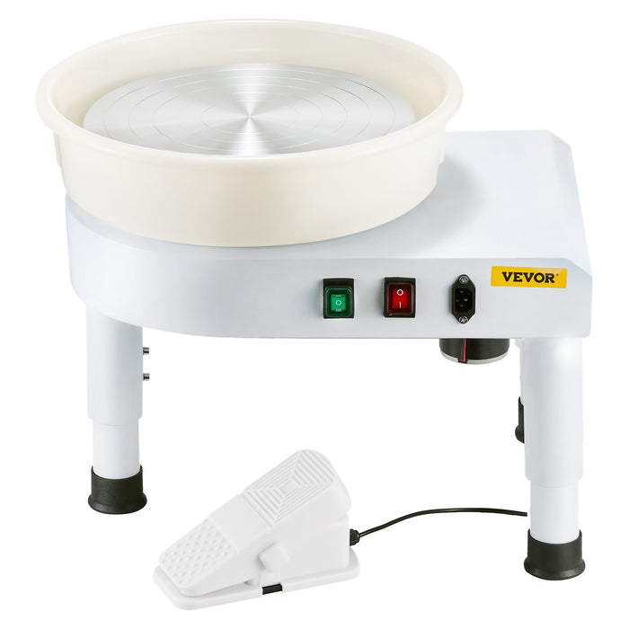 VEVOR Pottery Wheel, 35 cm Ceramic Wheel Forming Machine, 60-300 RPM Speed Adjustable Foot Pedal, Adjustable Lift Leg, Detachable Basin, Complete Tool Accessory Kit for Work Art Craft DIY, White