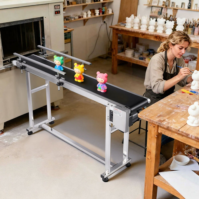 Belt Conveyor, 1498.6 x 198.1 mm Conveyor Table Heavy Duty Stainless Steel Motorized Belt Conveyor for Inkjet Coding Applications Powered PVC Belt Anti-Static Adjustable Speed (Double Guardrail)