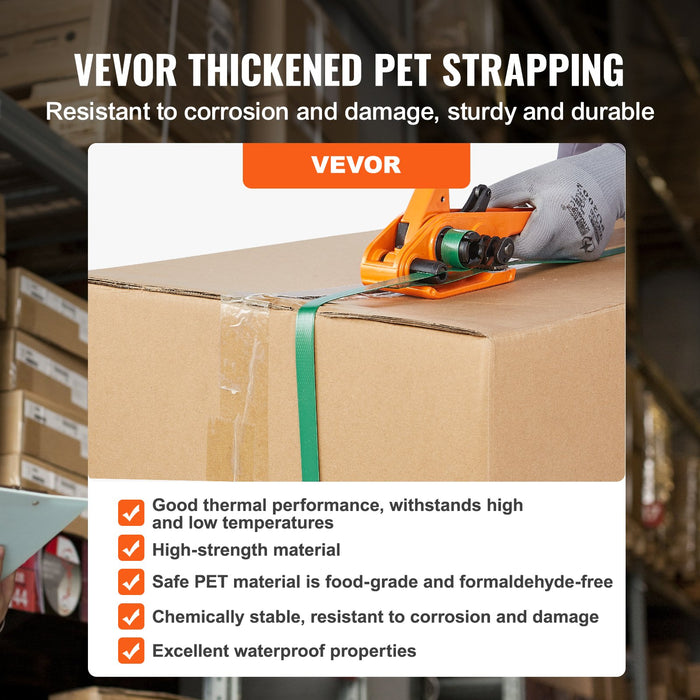 VEVOR Banding Strapping Kit with Strapping Tensioner Tool, Banding Sealer Tool, 300 m Length PET Band, 300 Metal Seals, Pallet Packaging Strapping Banding Kit Banding Packaging Strapping for Packing