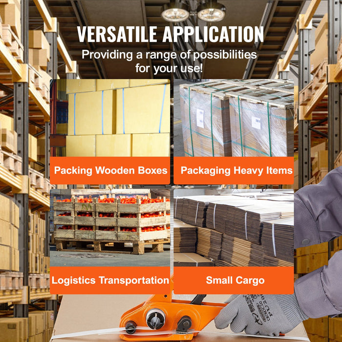 VEVOR Banding Strapping Kit with Strapping Tensioner Tool, Banding Sealer Tool, 300 m Length PET Band, 300 Metal Seals, Pallet Packaging Strapping Banding Kit Banding Packaging Strapping for Packing