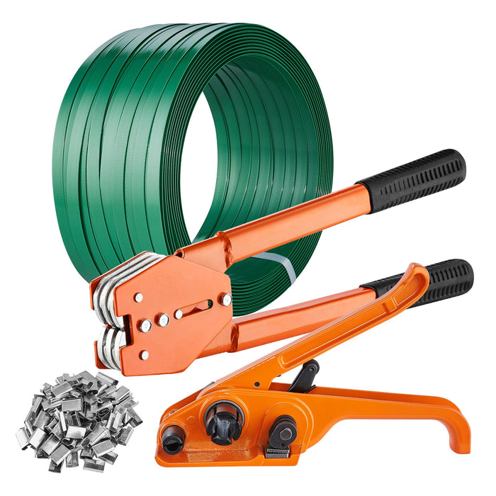 VEVOR Banding Strapping Kit with Strapping Tensioner Tool, Banding Sealer Tool, 300 m Length PET Band, 300 Metal Seals, Pallet Packaging Strapping Banding Kit Banding Packaging Strapping for Packing