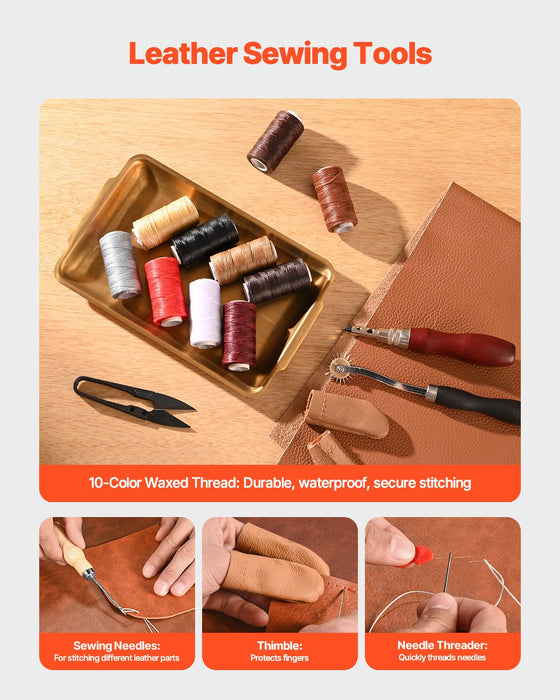 VEVOR Leather Working Tools Kit, 38 PCS Leather Craft Tools with Portable Canvas Storage Bag, Engraving Punching Sewing Stamping Cutting Tools, Ideal for Beginners DIY Enthusiasts and Professionals