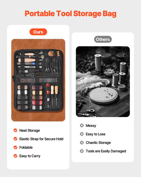 VEVOR Leather Working Tools Kit, 38 PCS Leather Craft Tools with Portable Canvas Storage Bag, Engraving Punching Sewing Stamping Cutting Tools, Ideal for Beginners DIY Enthusiasts and Professionals